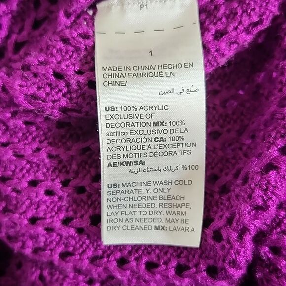 Chico's open knit v-neck tunic length purple sweater, Chico's size 1 (US 8) - Picture 5 of 8